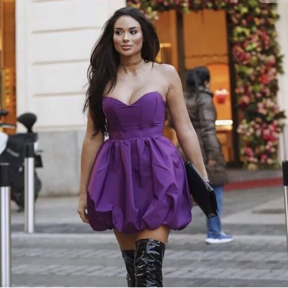 NWT Zara Voluminous Mini Dress Bubble Skirt Purple Women's L Royalcore Prom HOCO - Picture 1 of 10